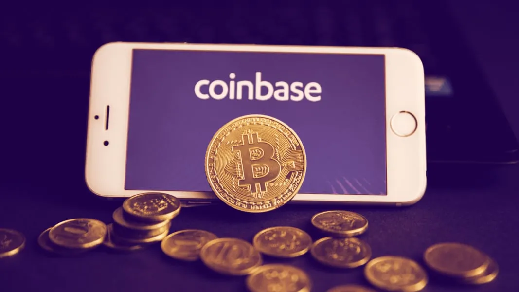 Some Bitcoin in front of the Coinbase logo. Image: Shutterstock.