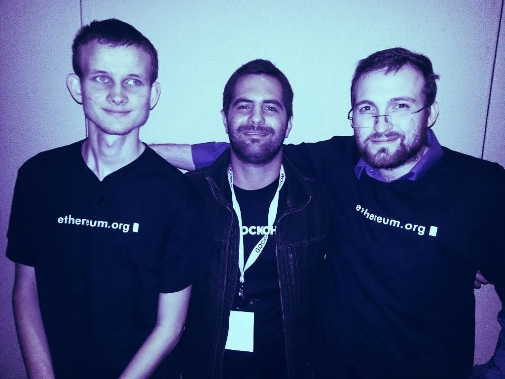 Ethereum cofounders Vitalik Buterin (left) and Charles Hoskinson (right) in 2014. SOURCE:  Flickr 