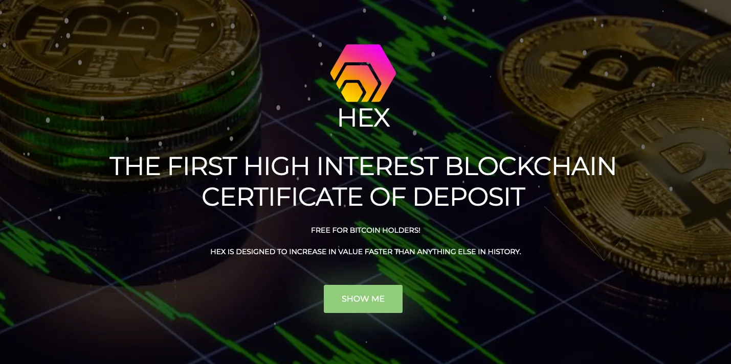 Screenshot of the HEX token website