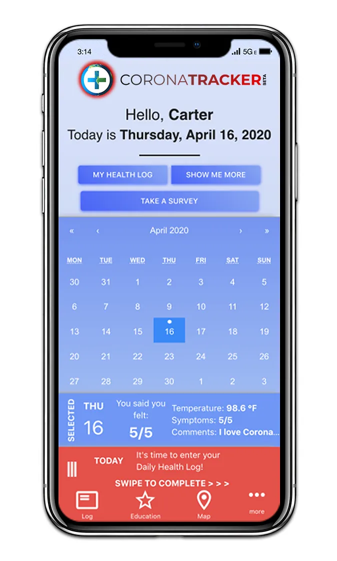 A screenshot of the CoronaTracker app. Image: CoronaTracker