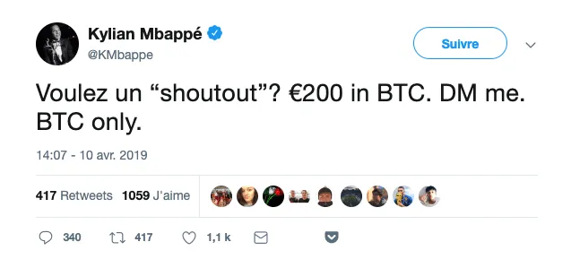 Mbappé complains Bitcoin scammers stole his image again