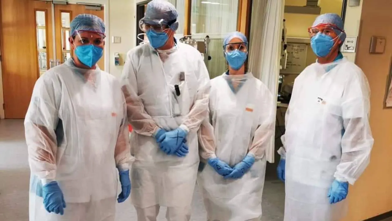 Health workers wearing 3D printed PPE