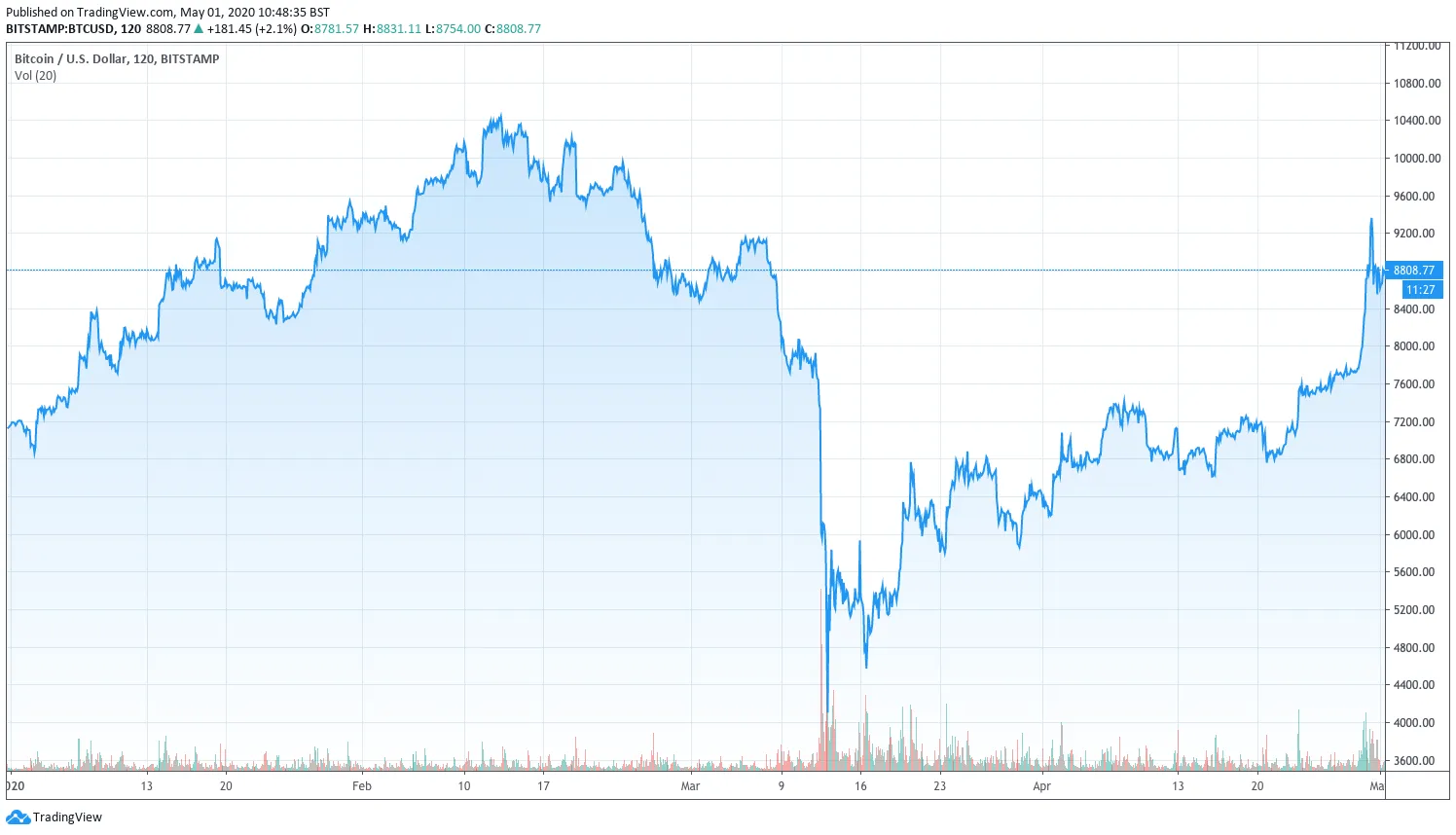 Bitcoin se ha recuperado desde el 12 de marzo. Imagen: TradingView.