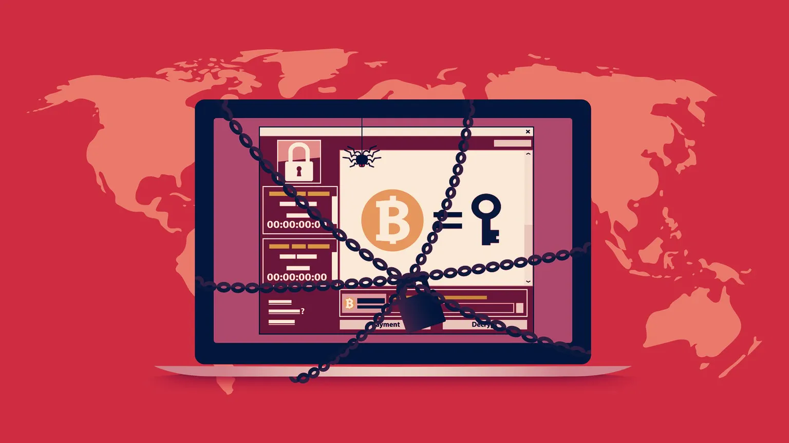 Hackers exigiendo Bitcoin como rescate. Imagen: Shutterstock 