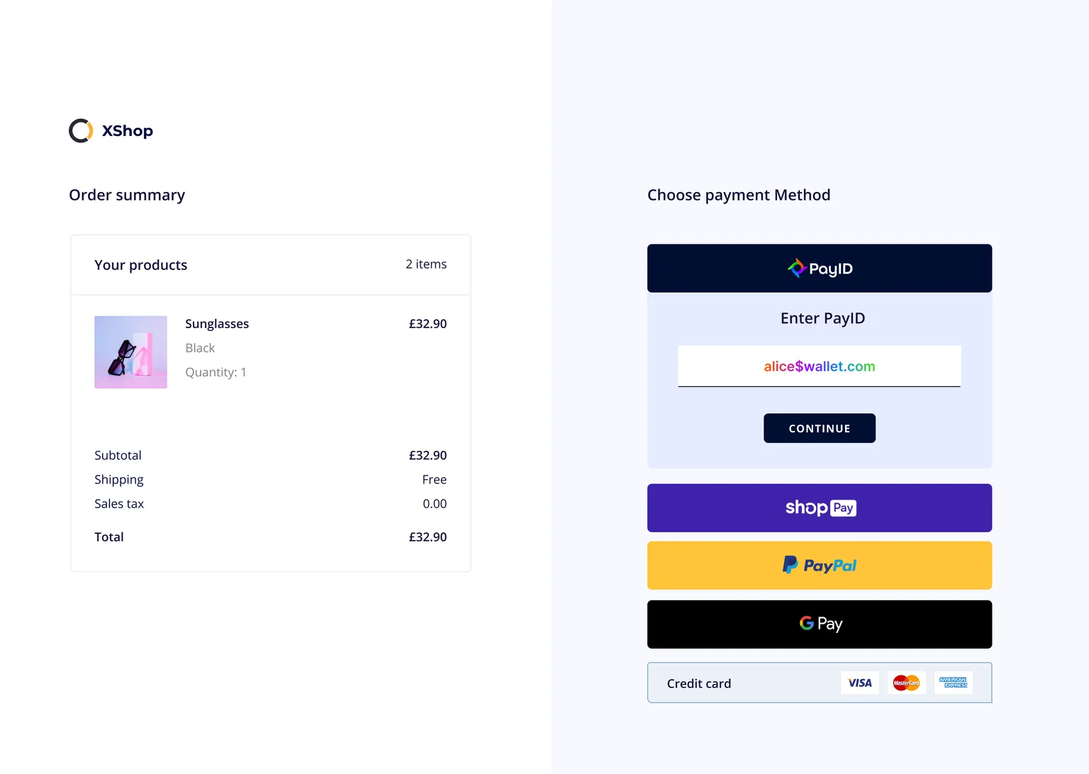 A mockup showing the PayID system in an e-commerce store