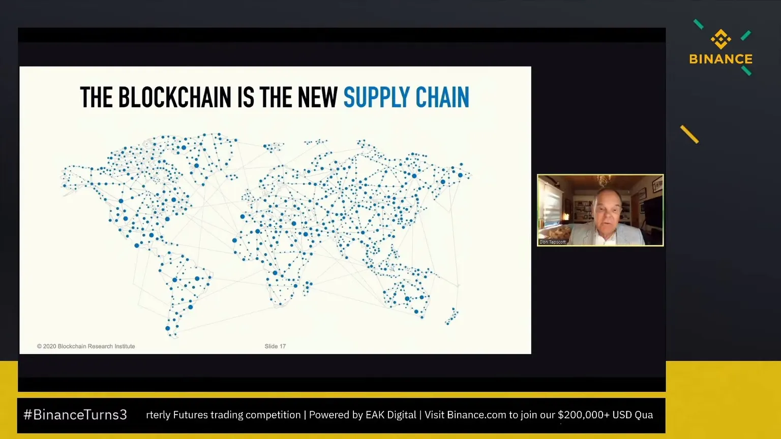 Blockchain ya está impactando positivamente en el mundo, dice Don Tapscott. Imagen: Binance