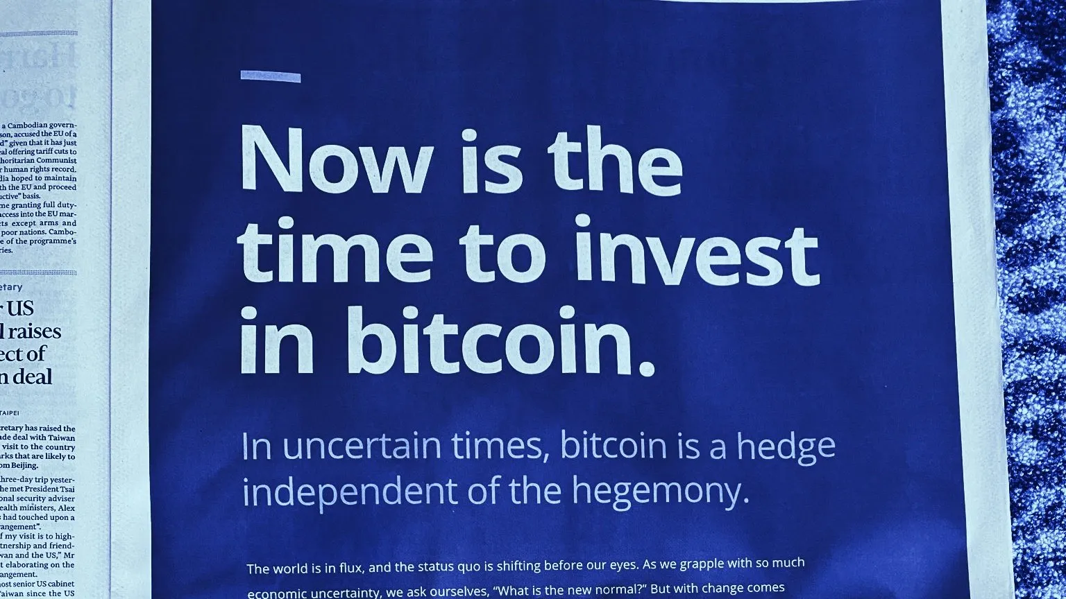 Galaxy Digital's full-page Bitcoin ad in the FT. Image: Twitter