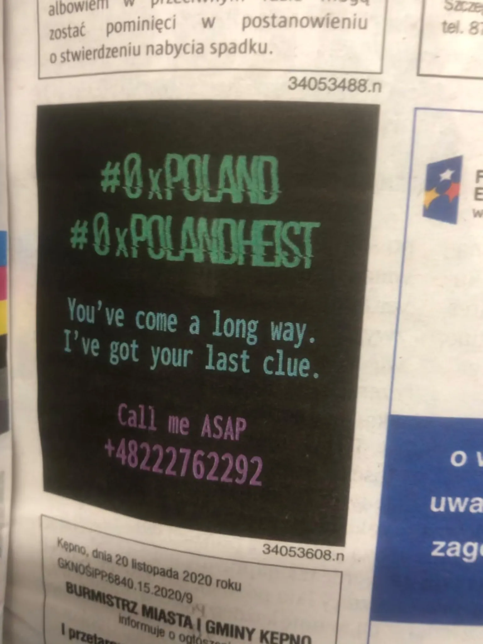 0xPoland's ad in Gazeta Wyborcza
