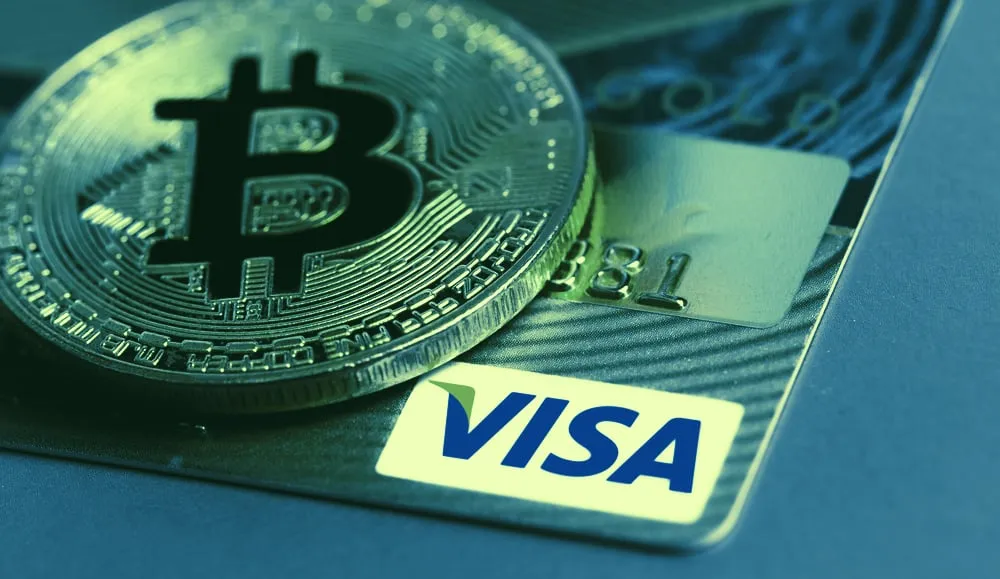 Bitcoin on a VISA card. Image: Shutterstock.