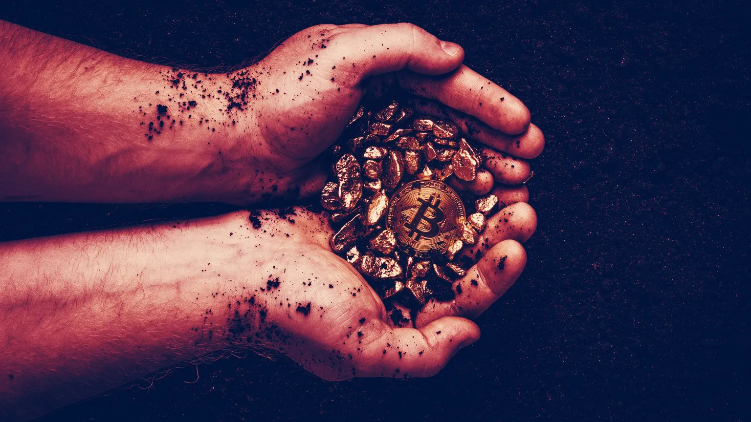 Bitcoin amid gold nuggets. Image: Shutterstock