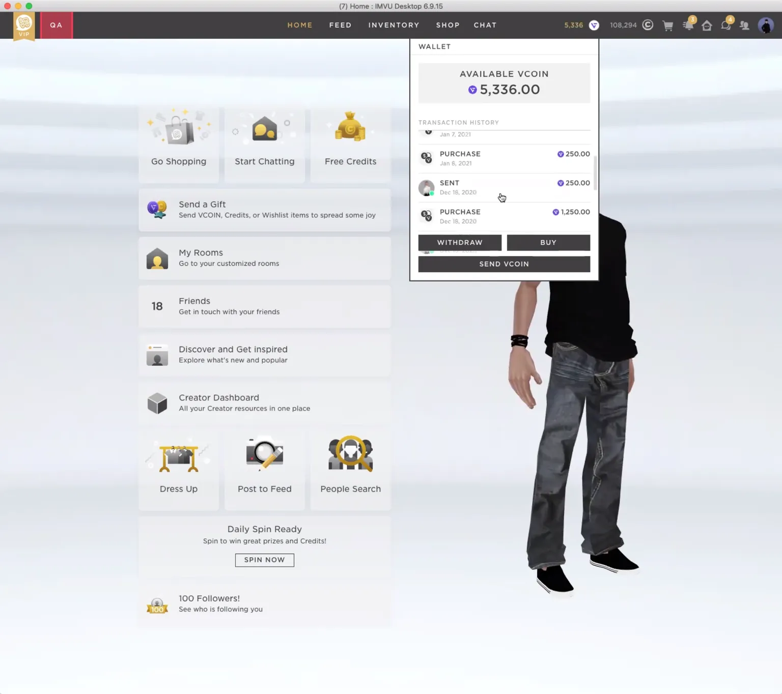 One of IMVU's interfaces for purchasing VCOIN