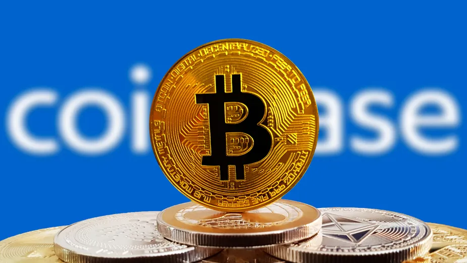Coinbase and Bitcoin. Image: Shutterstock
