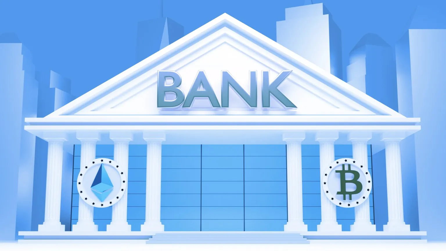 Banks and cryptos. Image: Shutterstock