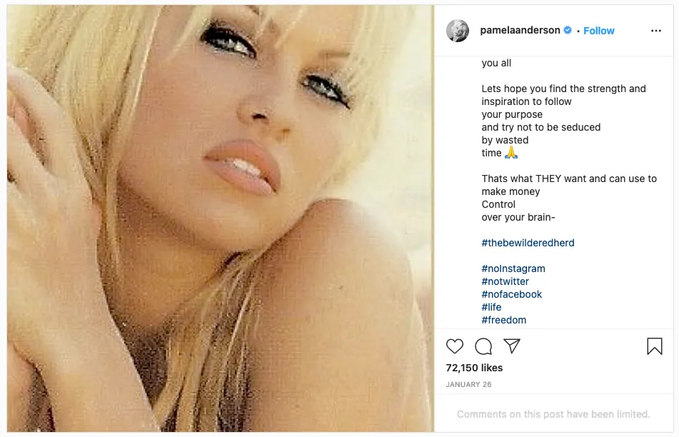 Pamela Anderson ha decidido dejar las redes sociales