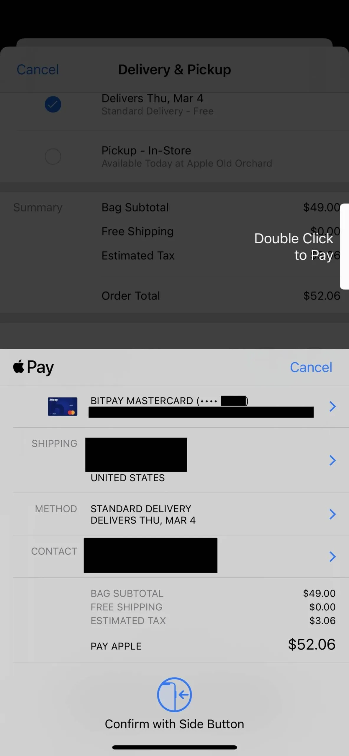 Captura de pantalla de BitPay Apple Pay