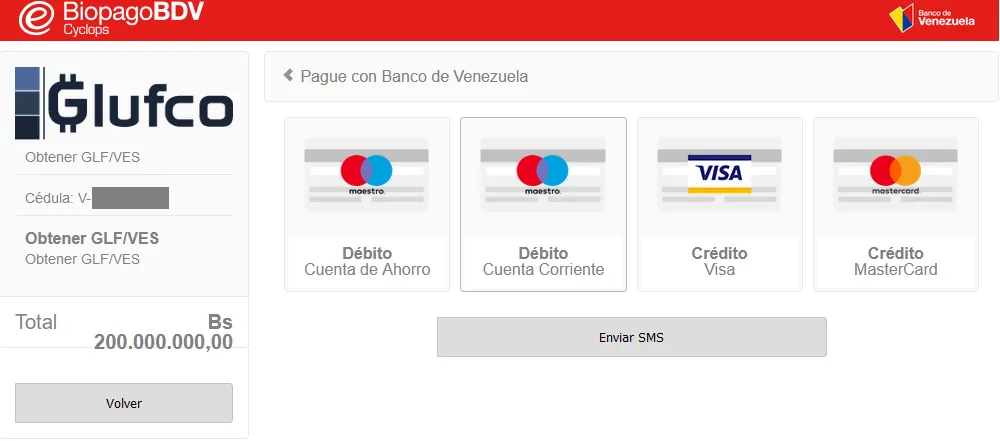 Captura de pantalla del nuevo sistema de pagos desarrollado por Glufco y el Banco de Venezuela. Imagen: Glufco