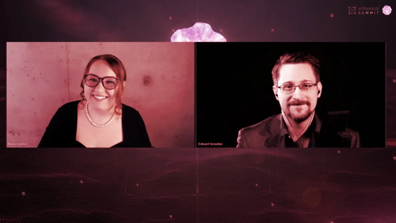 Edward Snowden and Marta Belcher. Image: Decrypt