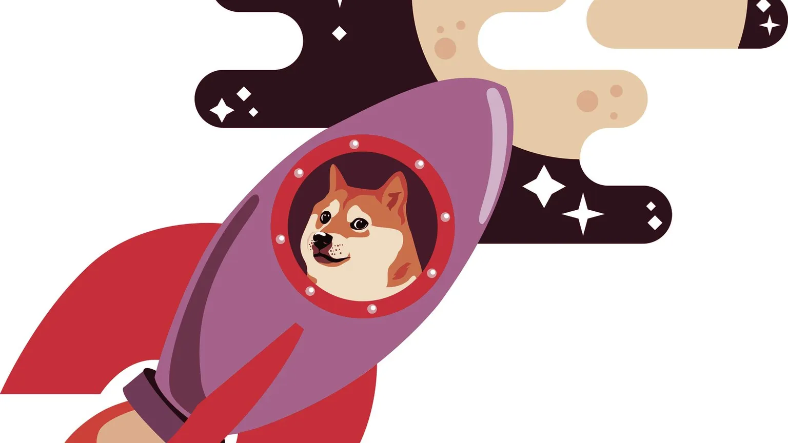 Perro Dogecoin montado en un cohete hacia la luna. Imagen: Shutterstock