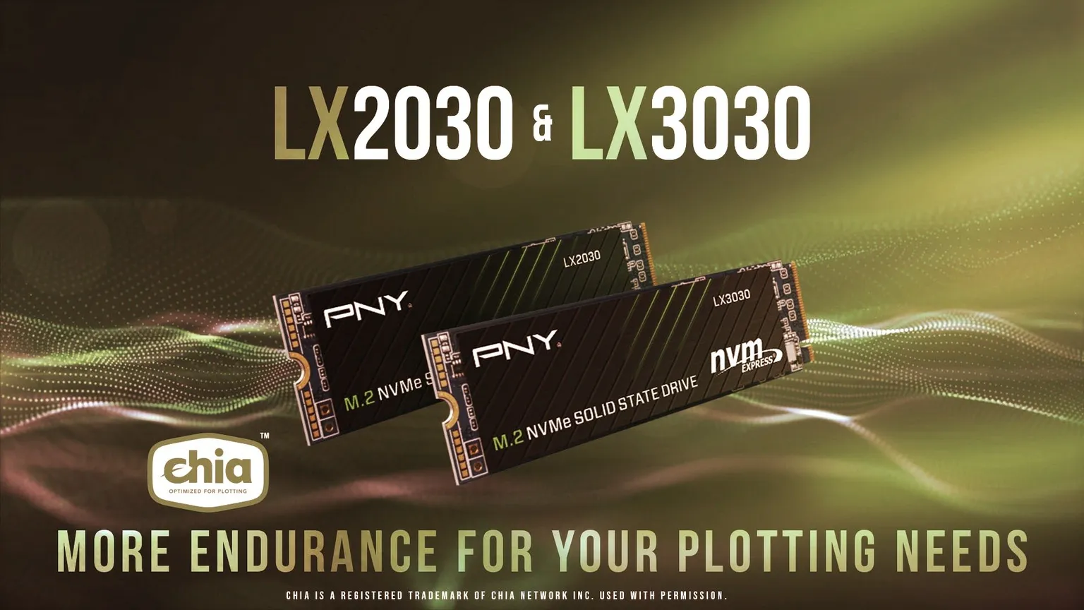 The PNY LX2030 and LX3030 SSDs are certified for Chia farming. Image: PNY