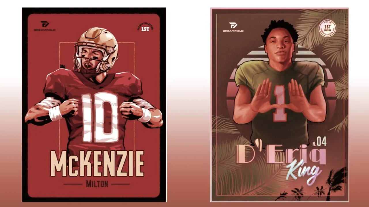 McKenzie Milton and D'Eriq King NFTs from Dreamfield, up for sale on OpenSea