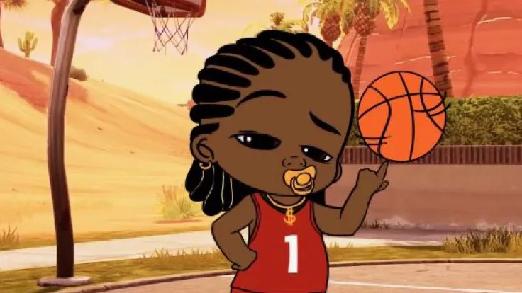 This Baby Ballers teaser image has a background from Fortnite.