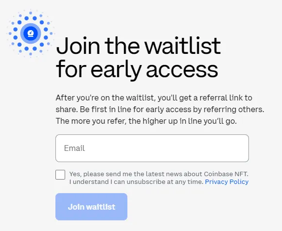 Lista de espera de los recién llegados a la plataforma NFT de Coinbase. Fuente: Coinbase