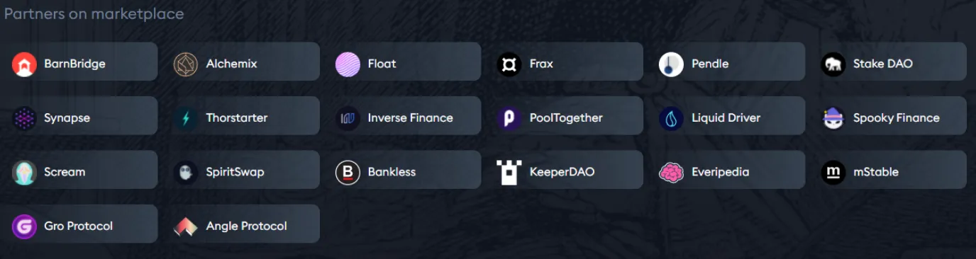 Screenshot of partners on Olympus marketplace