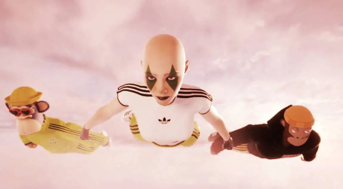 A scene from a promo video Adidas released for its metaverse NFT collaboration with Bored Ape Yacht Club, PUNKS Comic, and gmoney. Image: Adidas
