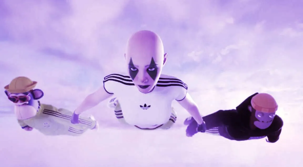 A scene from a promo video Adidas released for its metaverse NFT collaboration with Bored Ape Yacht Club, PUNKS Comic, and gmoney.