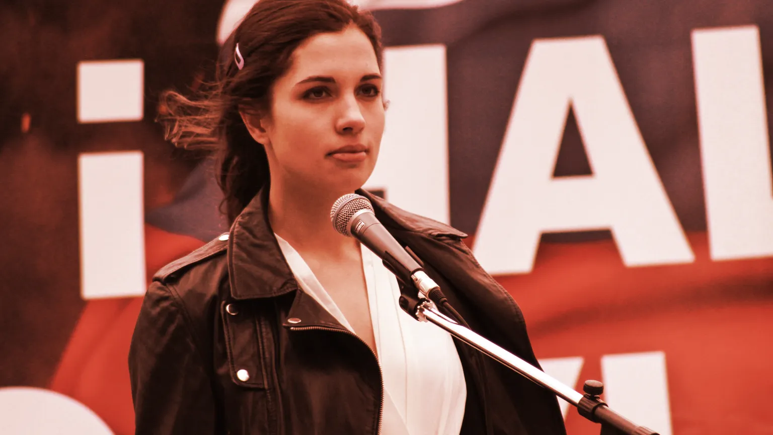 Nadya Tolokonnikova (Pussy Riot) during a 2014 Peace march in support of Ukraine. Image: Shutterstock