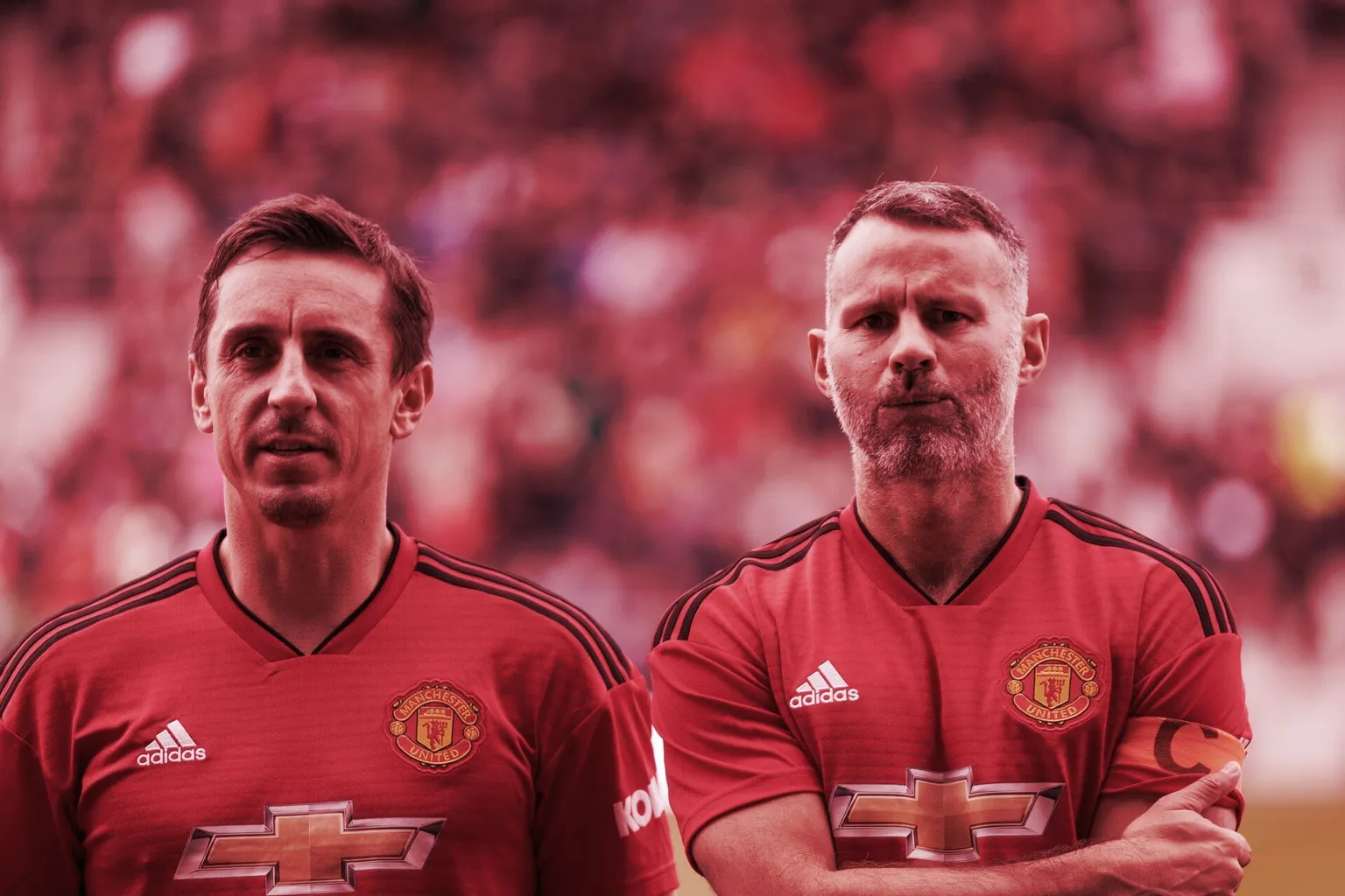 Gary Neville and Paul Scholes of Manchester United. Image. Shutterstock.