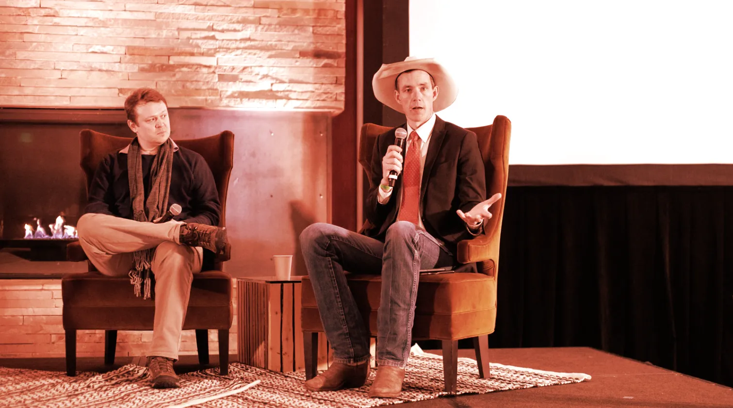 Oregon congressional candidate Matt West (L) and former Wyoming Rep. Tyler Lindholm on a panel about crypto and politics at Camp Ethereal 2022 in Wyoming. (Photo: Chie Endo)