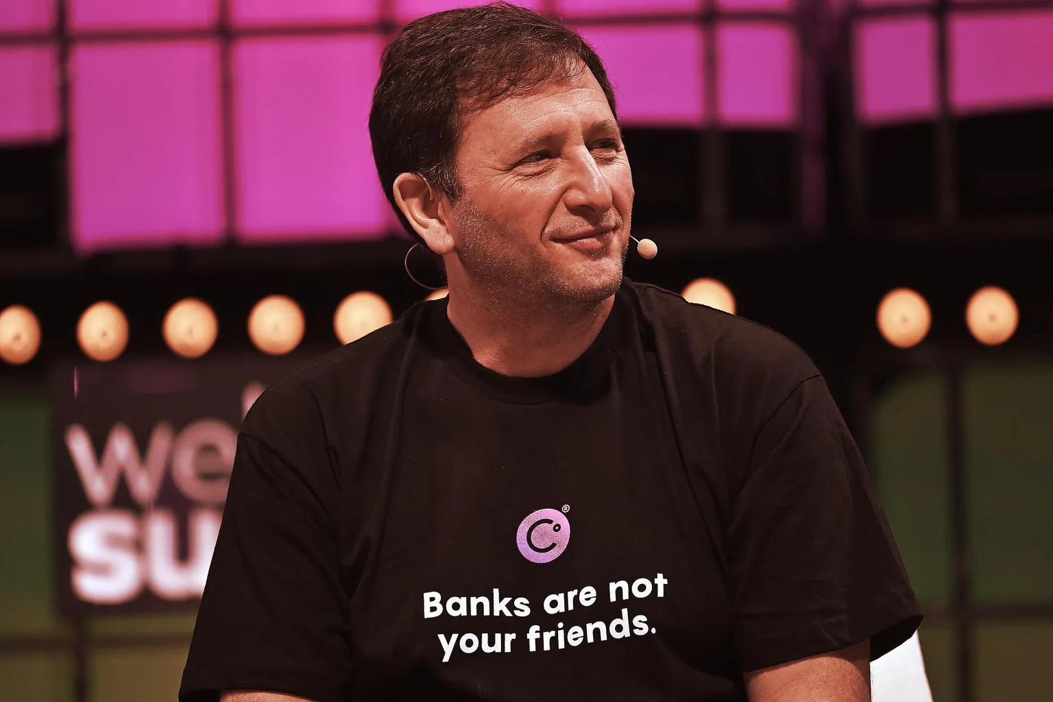4 November 2021; Alex Mashinsky, Celcius, on Centre Stage during day three of Web Summit 2021 at the Altice Arena in Lisbon, Portugal. Photo by Piaras Ó Mídheach/Web Summit via Sportsfile