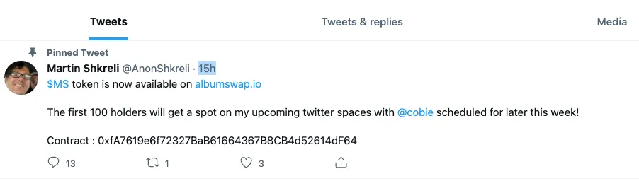 Tuit borrado el 17 de junio de 2022 por una cuenta falsa de Martin Shkreli.