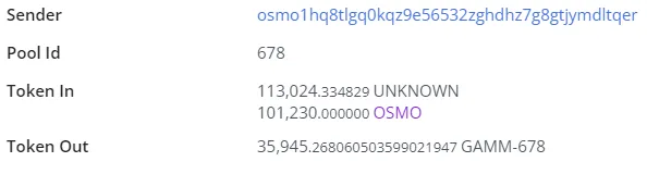 A picture of a crypto transaction on Osmosis. 