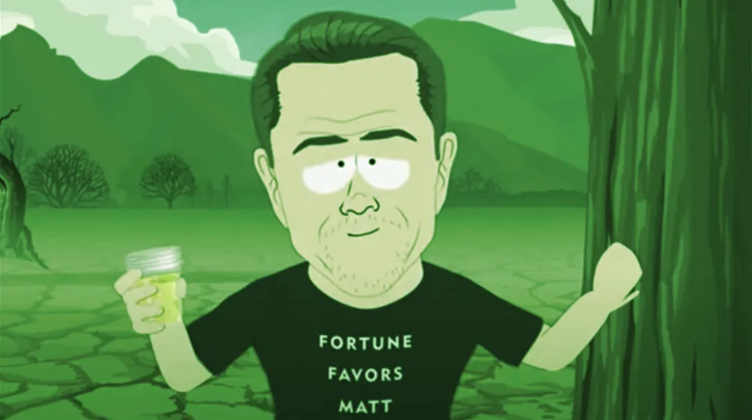 Matt Damon vende "Pipi Water" en el nuevo episodio de South Park. Imagen: South Park. 