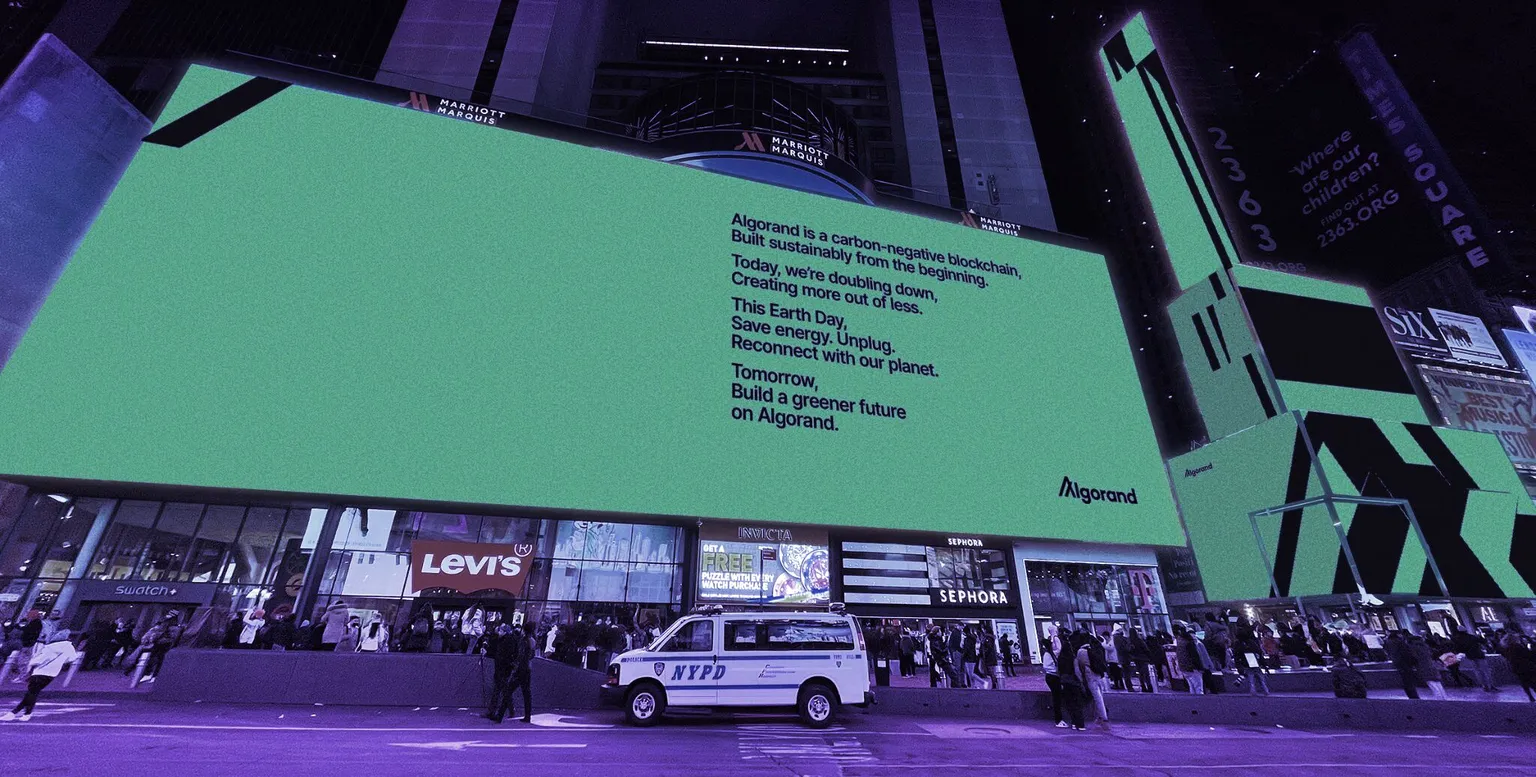 Representación de Algorand en Times Square, Nueva York. Imagen: Fundación Algorand.