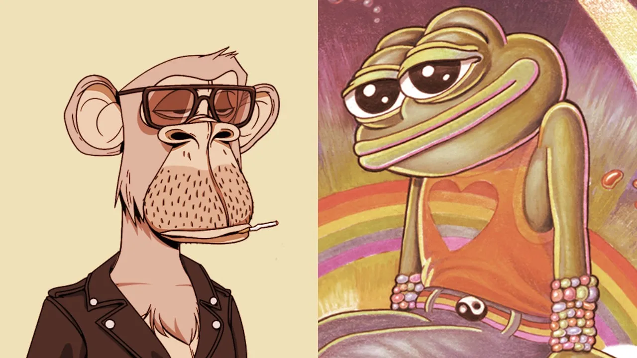 A Bored Ape NFT and Pepe the Frog. Images: Yuga Labs and Matt Furie