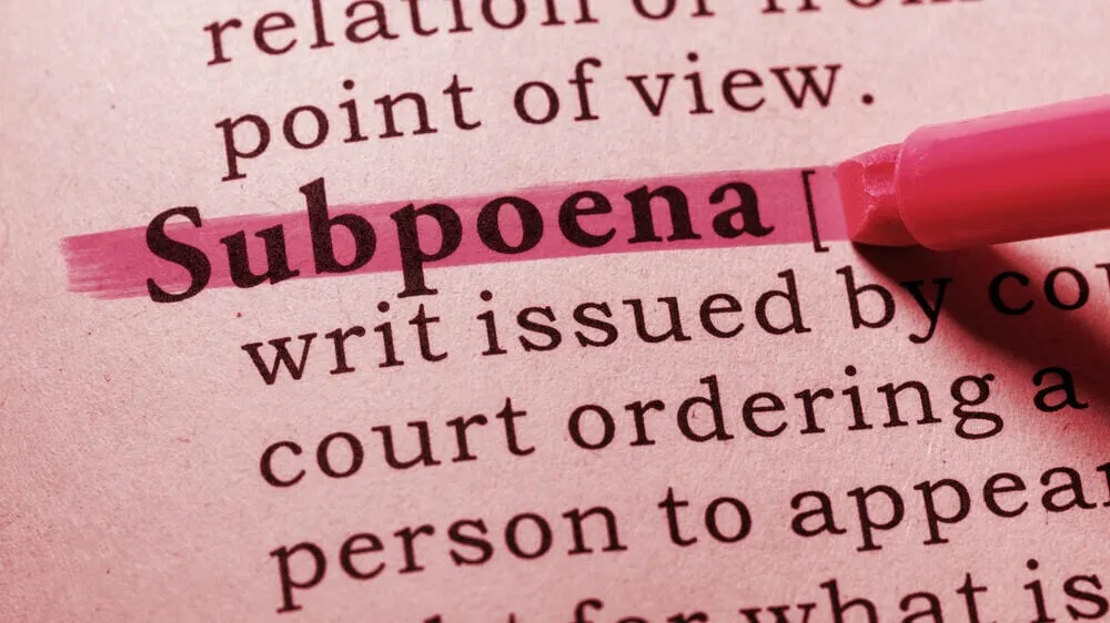 Subpoena definition. Image: Shutterstock
