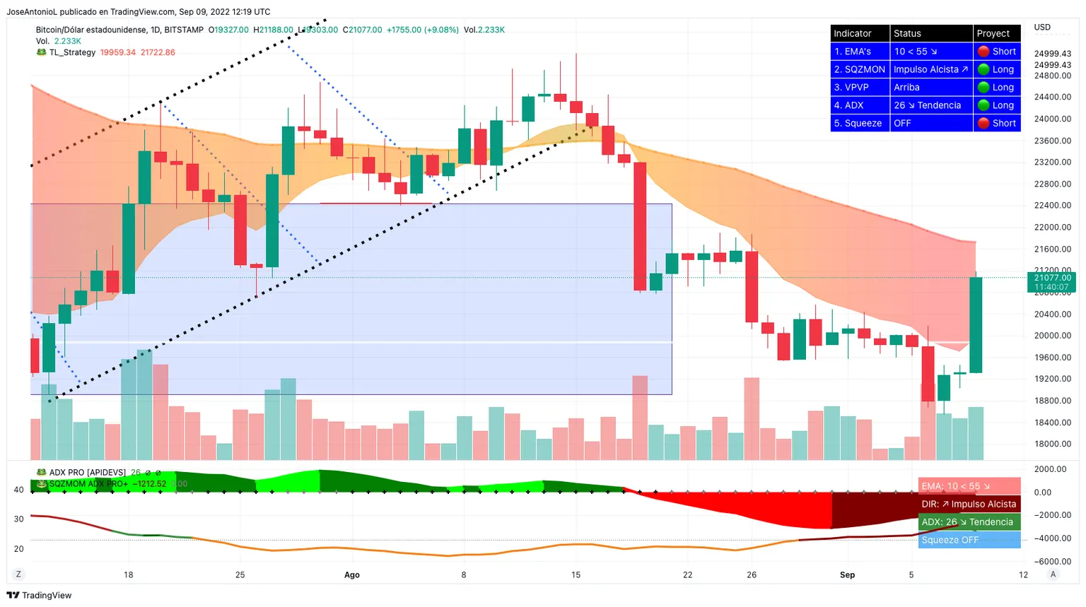 Precio de Bitcoin en Velas diarias. Imagen: Tradinview