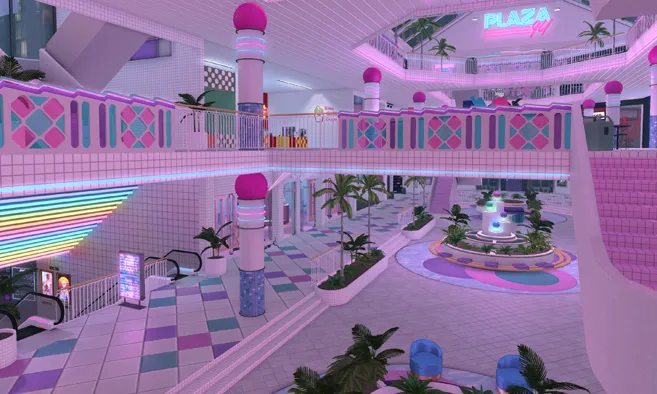 El centro comercial Plaza 94 - Retro Furry Mall & Hangout en Second Life. Imagen: Second life