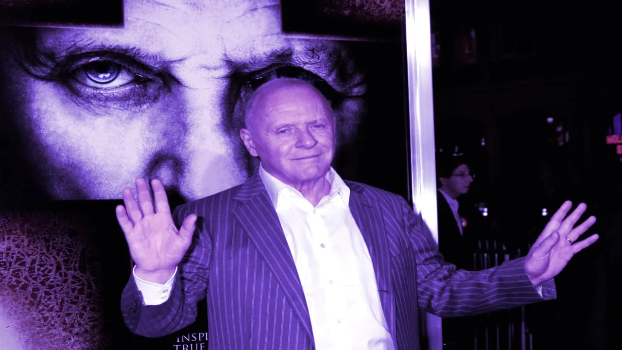 Anthony Hopkins has edged his way into the world of crypto over the past few years. Image: Shutterstock.