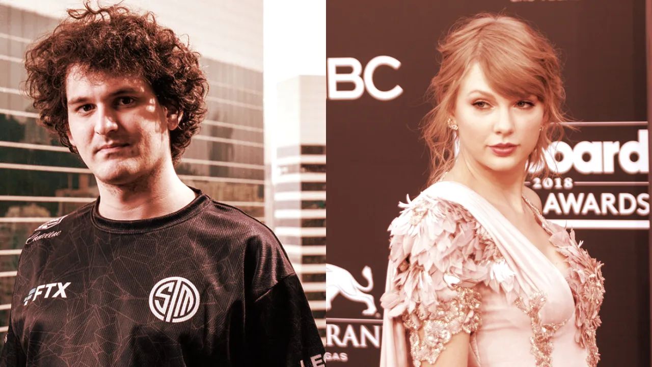 Sam Bankman-Fried and Taylor Swift. Image: FTX/Shutterstock