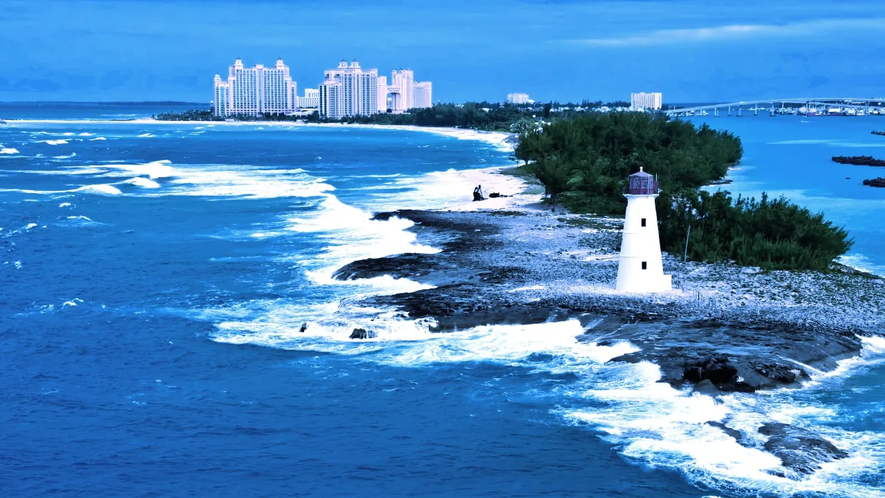 View of lighthouse in Nassau, Bahamas and tourist resorts in the city,