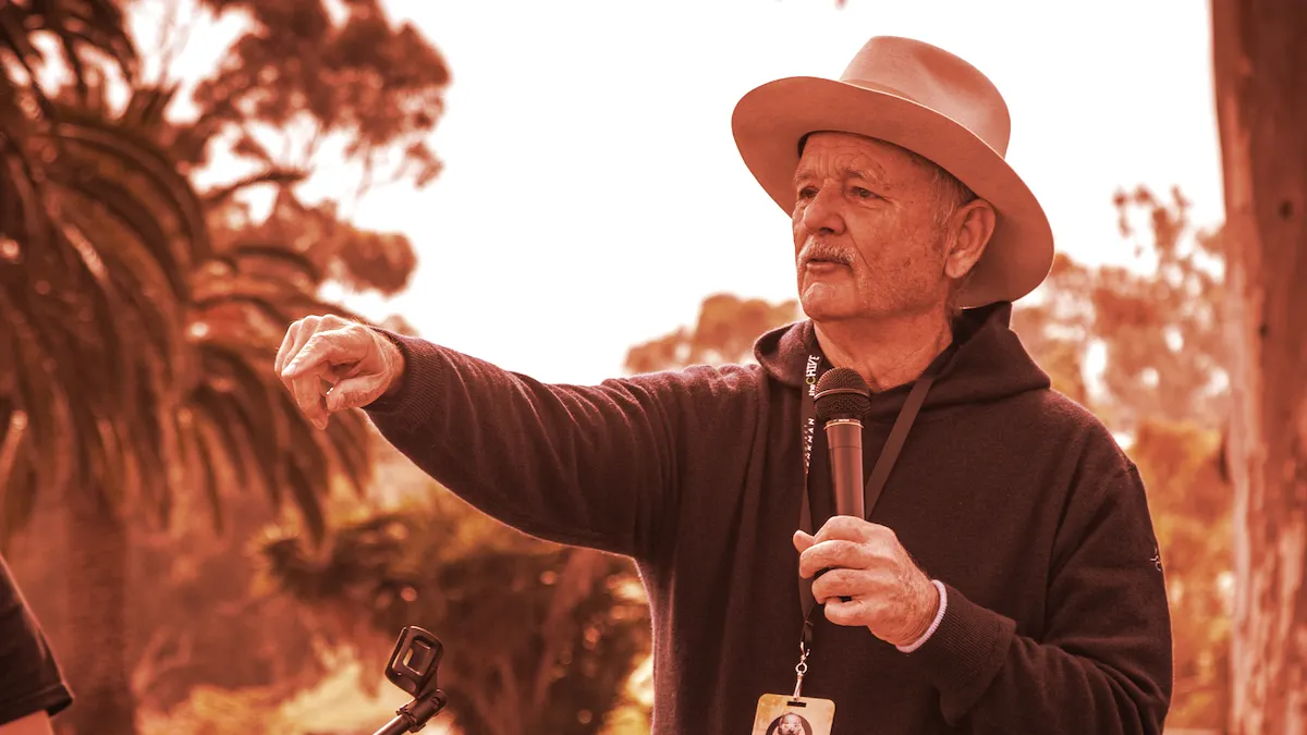 Bill Murray emceeing a pie-eating contest at his NFT event. Image: Project Venkman