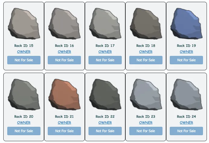 Rock NFTs in columns and rows. 