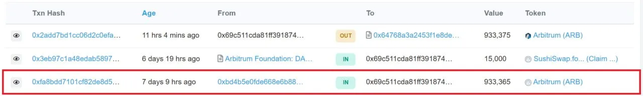 crypto address showing phishing attempts on an account.