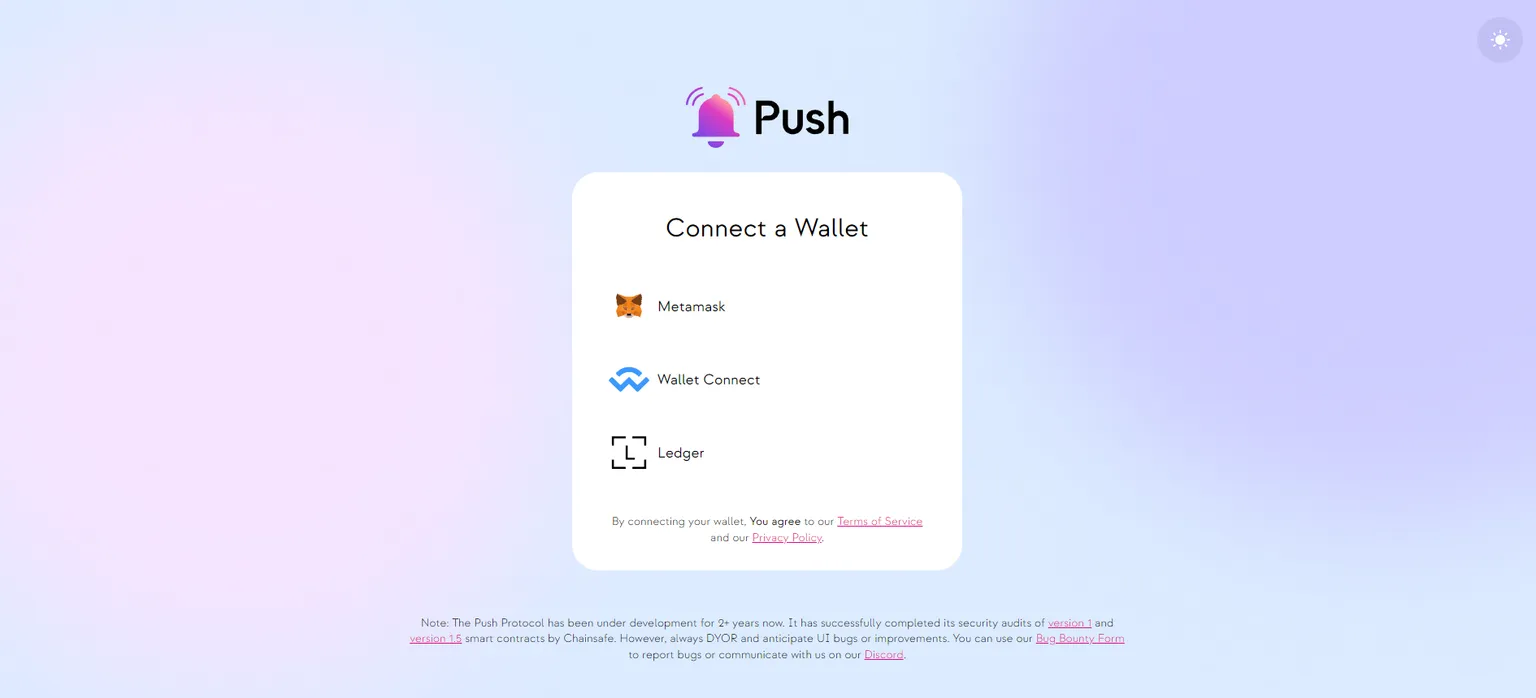 Login page for Push