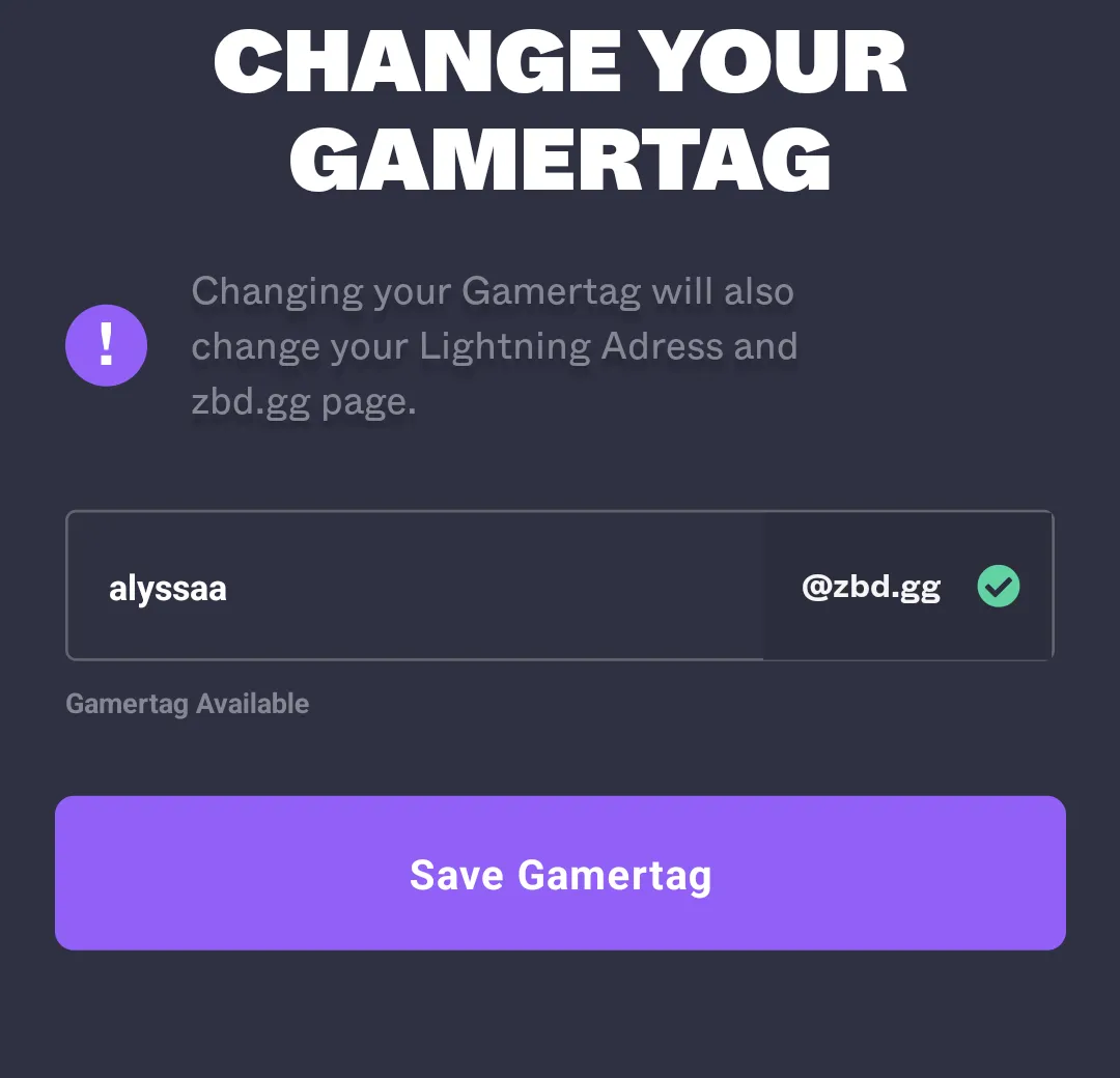 Select a "gamertag" on Zebedee for Bitcoin Lightning payments.