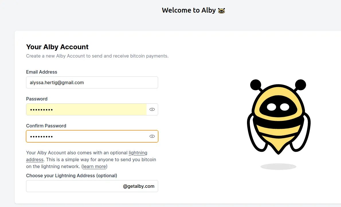 Creating an Alby account for Bitcoin Lightning